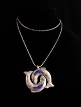 Vintage  large Lapis fish necklace - Turkish Gemini Necklace - vintage A... - £177.78 GBP