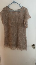 Blu Pepper  Dress Anthropologie 198$ Tan Shimmer Flowers Carrie Brads￼haw Med - £36.03 GBP
