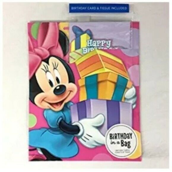 Minnie Mouse Happy Birthday Gift Bag Set Birthday Card 3 Sheets of Tissue - £5.56 GBP
