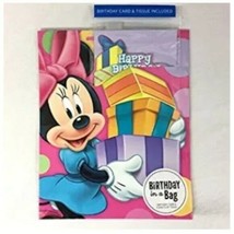 Minnie Mouse Happy Birthday Gift Bag Set Birthday Card 3 Sheets of Tissue - £5.65 GBP