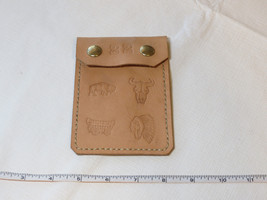 Handmade leather coin card pouch holder 5 1/4&quot; X 3 5/8&quot; flap beigh to ta... - $12.86