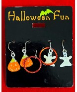 Vintage 3 Pairs Halloween Fun Earrings Pumpkins Ghosts Orange Hoops New ... - €7,63 EUR
