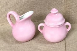 Vintage Handmade Ceramic Glossy Light Pink Sugar And Creamer Set 1980s Retro - £15.66 GBP