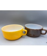 Vtg Anchor Hocking Fire King Stackable Soup Bowl Handle Yellow Brown - $324.69 MXN