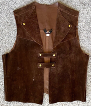 Vtg Leather Vest-SKM Seattle Knitting Mills-Brass Buttons-L-Western Cowb... - $26.25