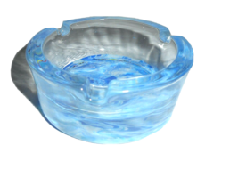 Glass Ashtray Solid Round Clear ACRYLIC Swirl DIPPED Handmade Heavy Thick Piece - £10.34 GBP