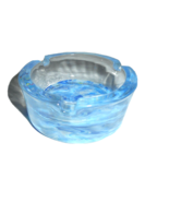 Glass Ashtray Solid Round Clear ACRYLIC Swirl DIPPED Handmade Heavy Thic... - £10.17 GBP