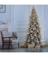 9FT Flocked Christmas Tree 1250 LED Lights, Snowy Pine Cones - $419.99