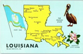 Louisiana State Map w/ Bird Flower Flag Curt Teich Postcard - £5.93 GBP