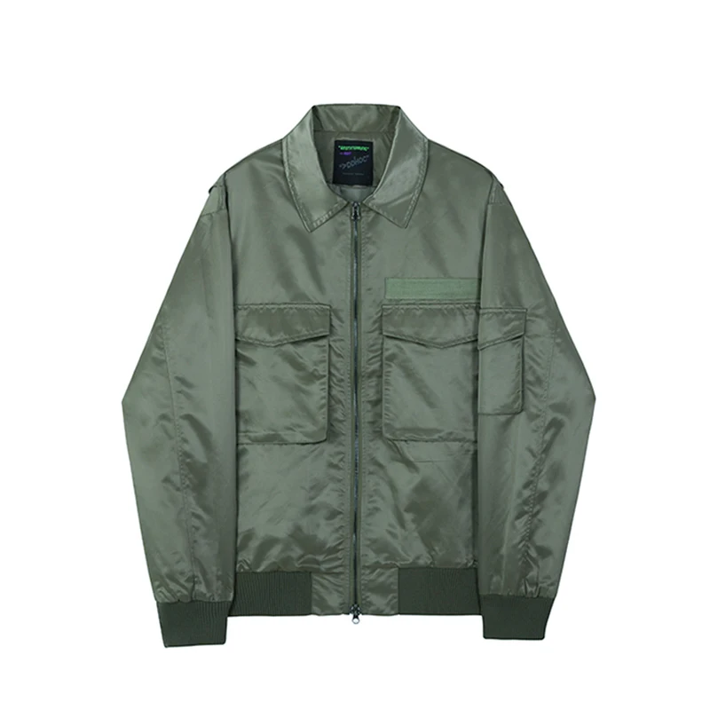 IEFB Trendy Green Pilot Jackets 2022 New Loose Lapel Zipper Coats For Men Korean - £158.83 GBP