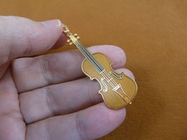 (M-14-3) Stradivarius Violin Necklace Pendant 24k Gold Plate Jewelry Love Music - £24.25 GBP