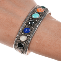 6 5/8&quot; Richard Begay Navajo silver multi-stone cuff bracelet - £231.15 GBP