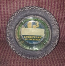 Vintage Green Glass G3 Goodyear All-Weather Tire Ashtray 5 3/4&quot; diameter  - $65.44
