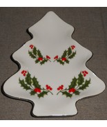 Fine Porcelain CHRISTMAS HOLLY PATTERN Tree Shaped NUT DISH - $282.06 MXN