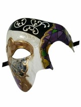 Men&#39;s Phantom Purple Harlequin Large Mardi Gras Masquerade Mask - £10.11 GBP