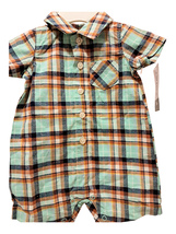Carters- Boys green/brown romper with buttons - cotton (100%) - £8.70 GBP
