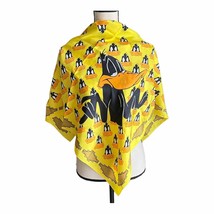 Vintage 90s American Characters Looney Tunes 100% Silk Yellow Square Large Scarf - £51.59 GBP