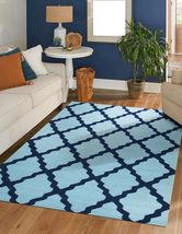 EORC ME2SBL5X7 Hand Tufted Wool Geometric Moroccan Rug, 5&#39; x 7&#39;, Blue Area Rug - £97.86 GBP