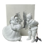 DEPT 56 Winter Silhouette SKATING CHILDREN White Porcelain Pewter Skates... - $27.12