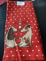 Isaac Mizrahi Set of 2 Kitchen Towels &quot;Dogs &amp; Hearts&quot; Valentines Day New... - £16.64 GBP