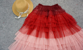 Red Pink Tiered Long Tulle Skirt Outfit Women Plus Size Layered Tulle Skirt image 5
