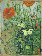 framed canvas art print giclée butterflies and poppies vincent van gogh 12&quot;X16&quot; - £35.61 GBP
