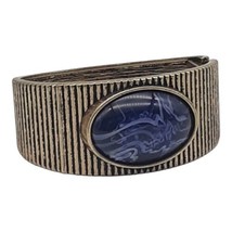 Vtg Avon NRQ Antique Gold Tone Blue Marbled Cabochon Hinged Clamper Bracelet - £11.07 GBP