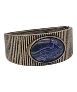 Vtg Avon NRQ Antique Gold Tone Blue Marbled Cabochon Hinged Clamper Bracelet - $14.01