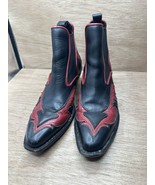 John Fluevog Estrelita Embossed Chelsea Boot Red Black 9.5 Rare - $473.91 CAD