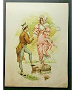 Original Antique I899 Litho-Graph Gentleman w/ Pink Lady No 356 6&quot; x 8&quot; ... - £32.06 GBP