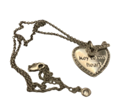 Vintage Sterling Silver Key To My Heart Pendant With Necklace 16 18” Two Charms - £37.47 GBP