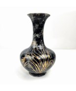 Vintage Studio Art Pottery Vase Gold Etched Floral Design Marble Look Si... - $43.96