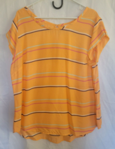 Stylus Women&#39;s Short Sleeve Striped Blouse Top Tangerine/Light Orange Si... - $17.99
