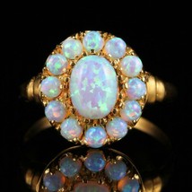 3.50Ct Oval Cut Fire Opal Women&#39;s Engagement Cluster Ring 14k Yellow Gold Finish - £85.54 GBP