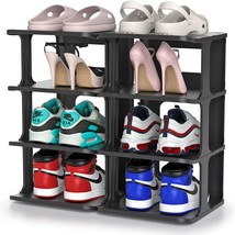 Black, Freestanding Vertical Shoe Tower For Entryway, 4 Tiers, 2 Columns, - £35.20 GBP