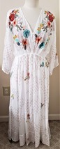 Johnny Was Floral Embroidered Fierro Dress with Slip Sz-L White - $239.97
