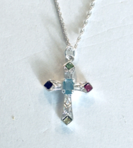 Genuine 925 Sterling Silver Necklace Crystal Accented Filigree Christian Cross - £9.91 GBP