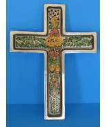 Art-A la Carte Mexico Folk Art Ceramic Cross with Metal Frame Hand Pai - $49.50