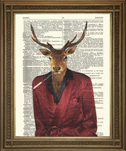 Smoking Dandy Deer With Monocle: Vintage Stag Playboy Dictionary Page Art Print - £6.20 GBP
