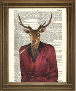 SMOKING DANDY DEER WITH MONOCLE: Vintage Stag Playboy Dictionary Page Ar... - £6.03 GBP