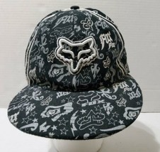 Fox Riders Company All Over Logo Print Racing FlexFit Fitted Size 7 Baseball Hat - £13.06 GBP