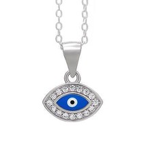 925 Sterling Silver Evil Eye Pendant with Blue Enamel and CZ Simulated Diamonds - £33.64 GBP