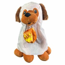 Halloween Door Greeter Dog Ghost Pumpkin Plush Stuffed Cute Porch Gemmy 16&quot; - £31.64 GBP