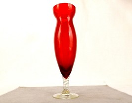 Ruby Glass Bud Vase With Clear Swirl Stem &amp; Footed Base, Enesco Imports ... - £15.62 GBP