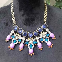 Women&#39;s Exaggerated Blue Green Crystal Purple Resin Flower Choker Necklaces - £22.37 GBP