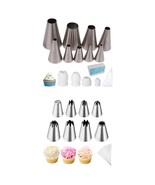 9Pcs Round Piping Tips Set &amp; 8Pcs Large Icing Tips Set For Cake Decorating - $40.99