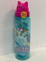 Reusable Bpa Free &quot;Believe&quot; Rainbow Unicorn Wings Printed Water Bottle, Straw - £9.44 GBP