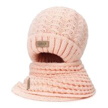 Wander Agio Women&#39;s Winter Wool Knit Beanie &amp; Scarf Set Pink 3pc - $6.52 CAD