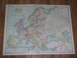 1922 Antique Map Of Europe Germany Poland Russia Ukraine France Italy Turkey - $30.11