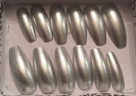 Moonlight Silver Long Coffin False Nails - £6.31 GBP